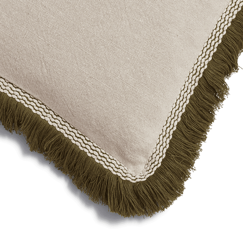 Elspeth Cushion Cover with Fringing, 56 x 56cm, Natural/Green-2