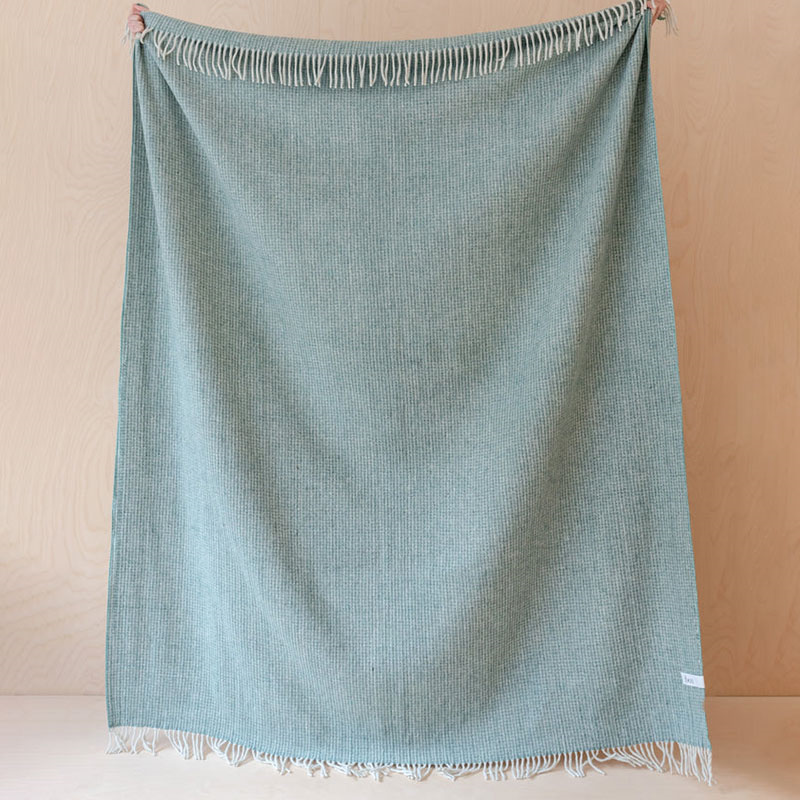 Recycled Wool Blanket, 145 x 190cm, Sage Waffle-2