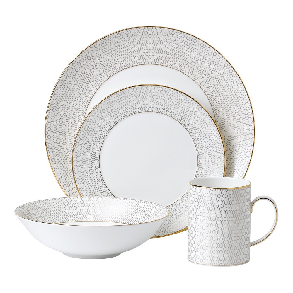 Gio Gold 4 piece dinnerware set, Gold/White-3