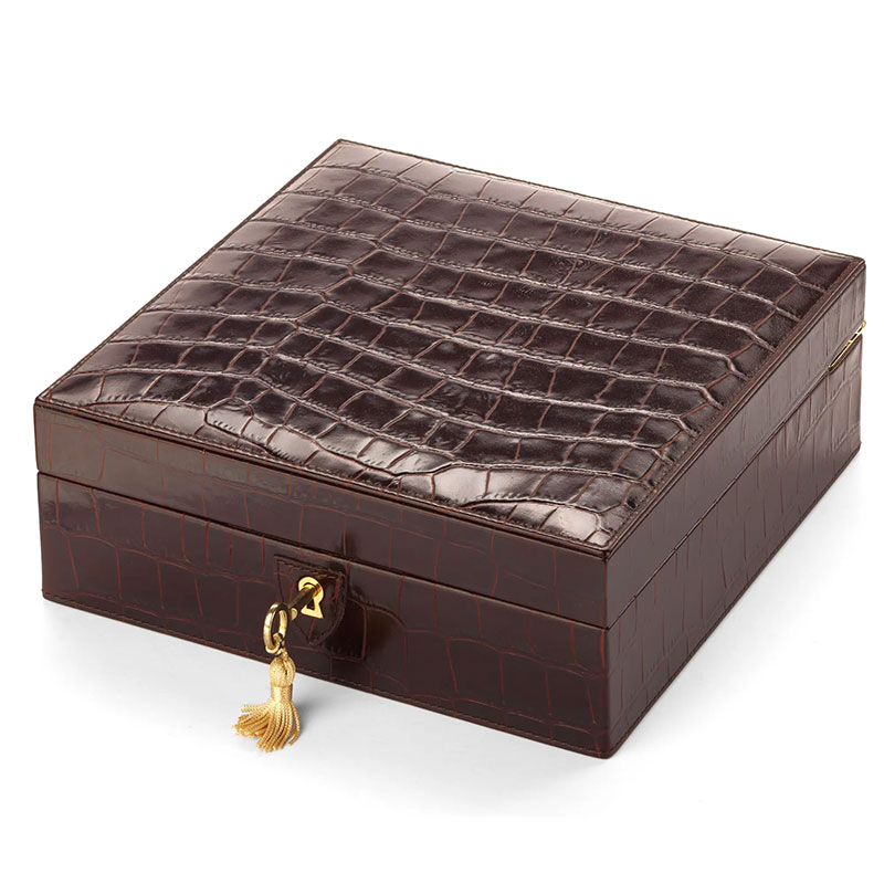 Square 4 Watch Box, L20.5 x W20.5cm, Amazon Brown Croc-1