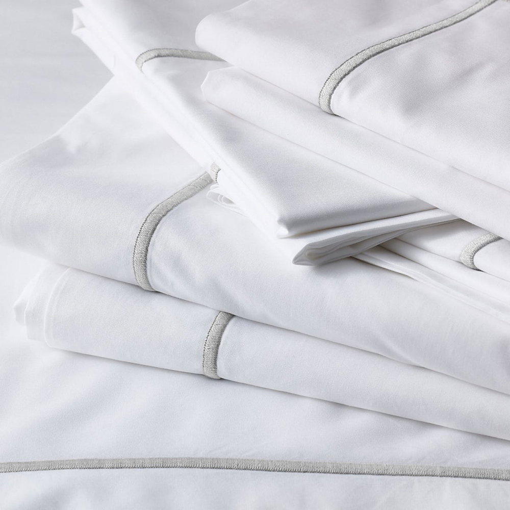 Savoy - 400 Thread Count Egyptian Cotton Oxford pillowcase, 50 x 75cm, White/Silver-3