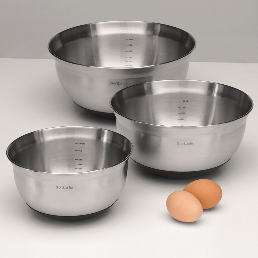 Set of 3 mixing bowls, 1, 1.6 and 3 litre, Matt Steel-0