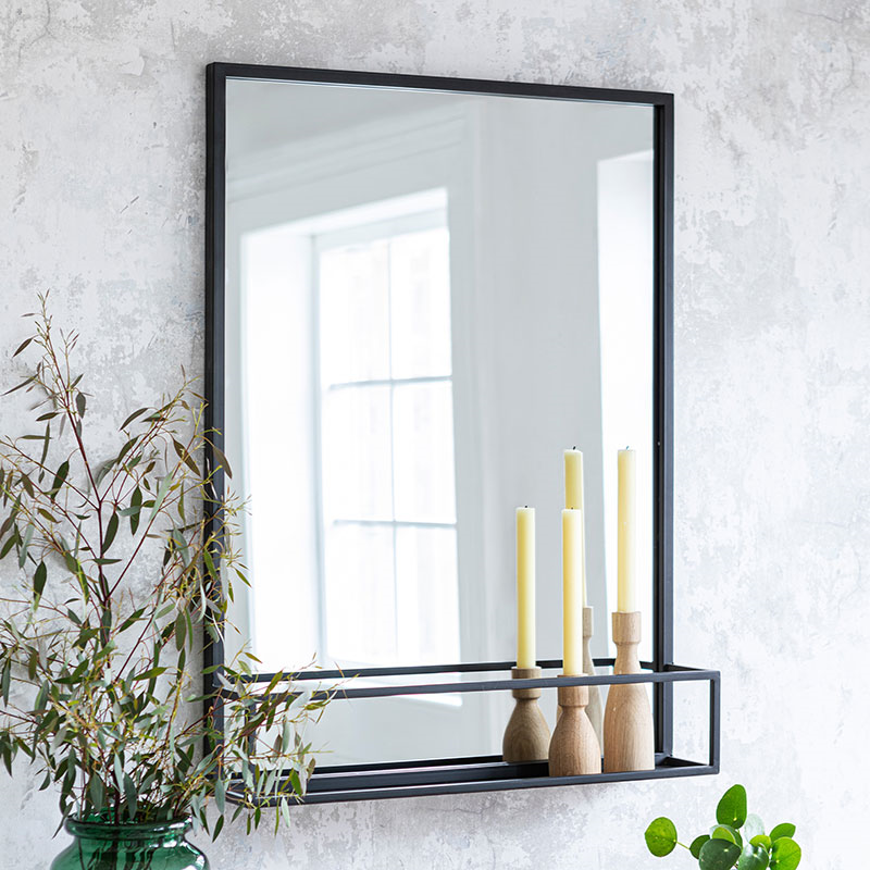 Sapperton Mirror with Shelf, H80cm, Black-0