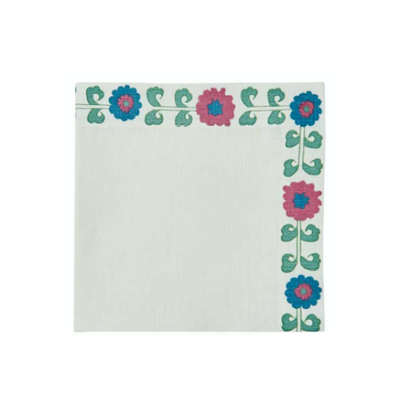 Simla Border Napkin, Set of 4, Pink & Green-1