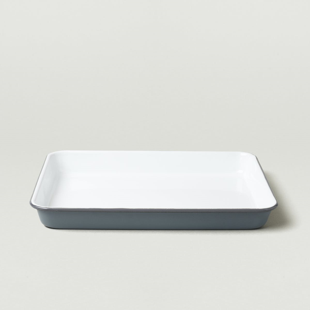 Enamel serving tray, L28 x W22 x H3.5cm, Pigeon Grey Rim-0