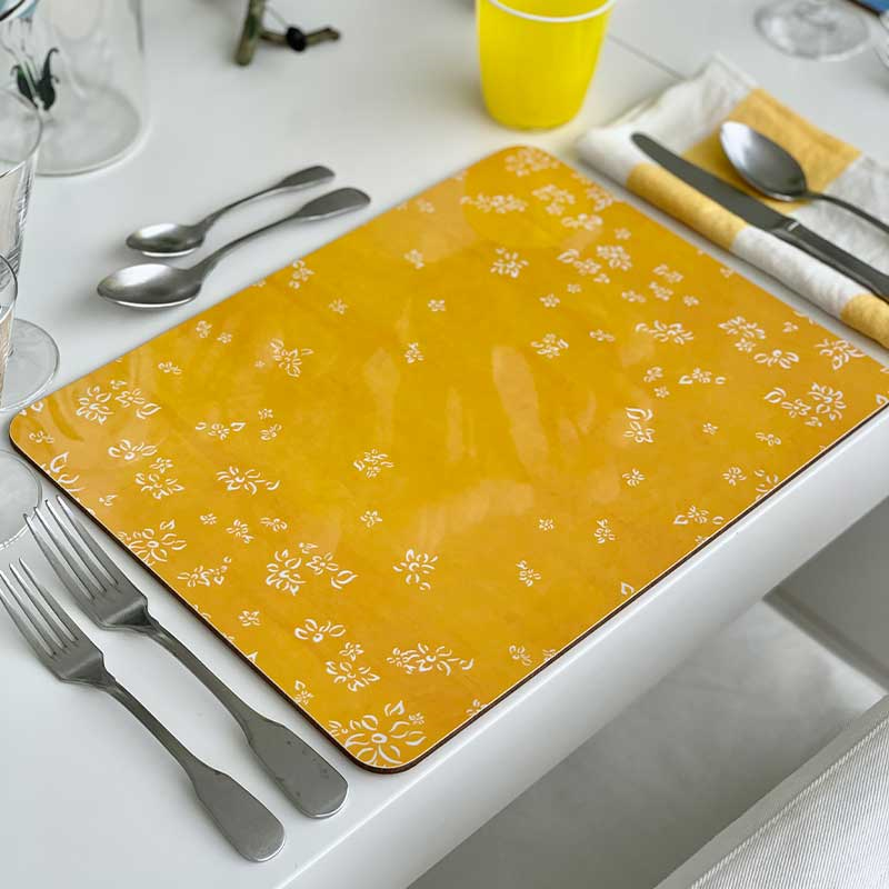 Falling Flower Rectangle Placemat, 38 x 29 cm, Lemon Yellow-0