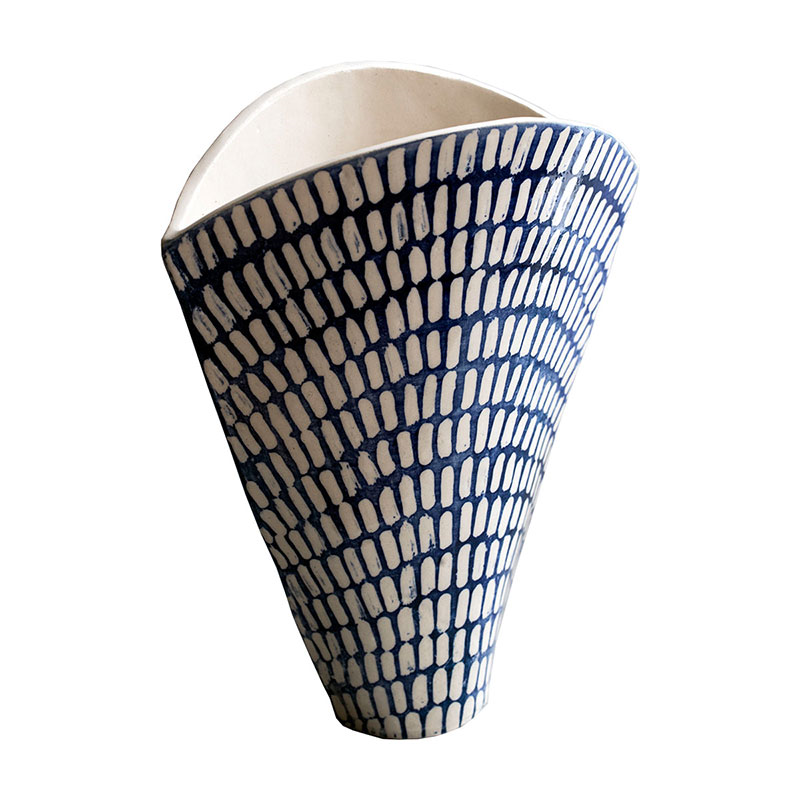 Dash Fan Vase, H25cm, Indigo-1