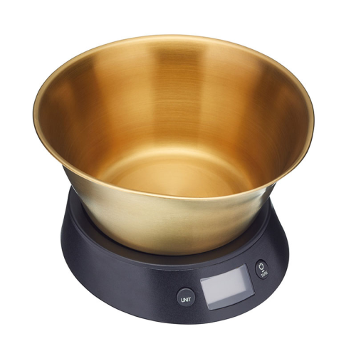 Electronic scales, H13 x D22cm - To 5Kg, Black With Brass Bowl-1