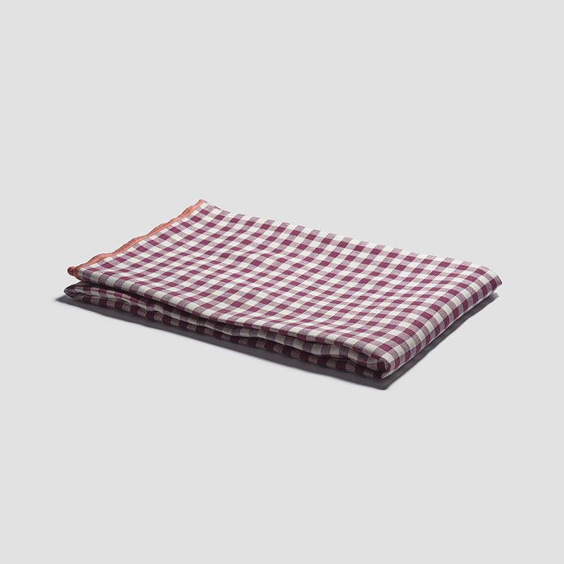 Gingham Linen Tablecloth, 150 x 250cm, Berry-1