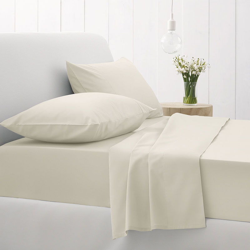 Cotton Sateen Double Fitted Sheet, Chalk-0