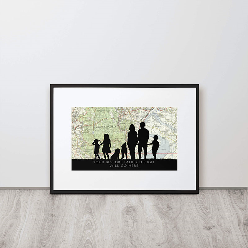 Personalised Map Print with Bespoke Silhouette, 30 x 21cm, Black Frame-0