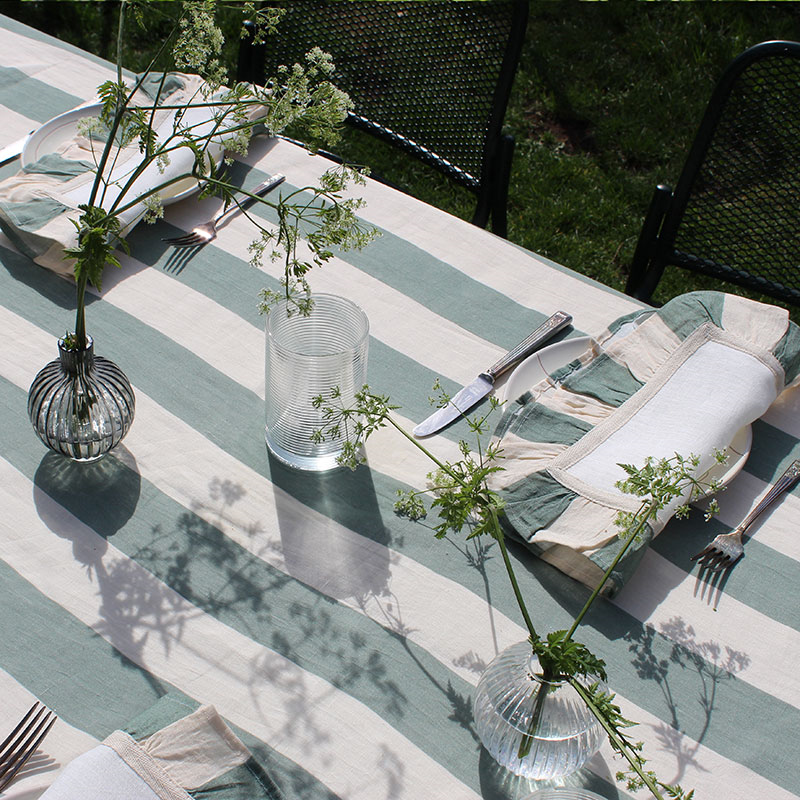 Wide Stripe Tablecloth, 240cm x 150cm, Sea Green-0