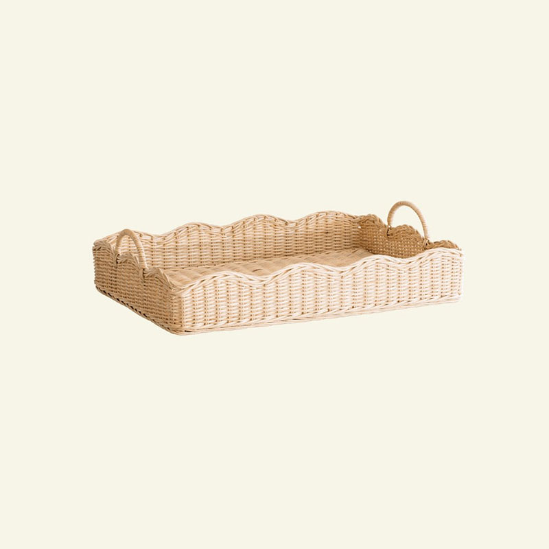 Rattan Scalloped Tray, Natural-1