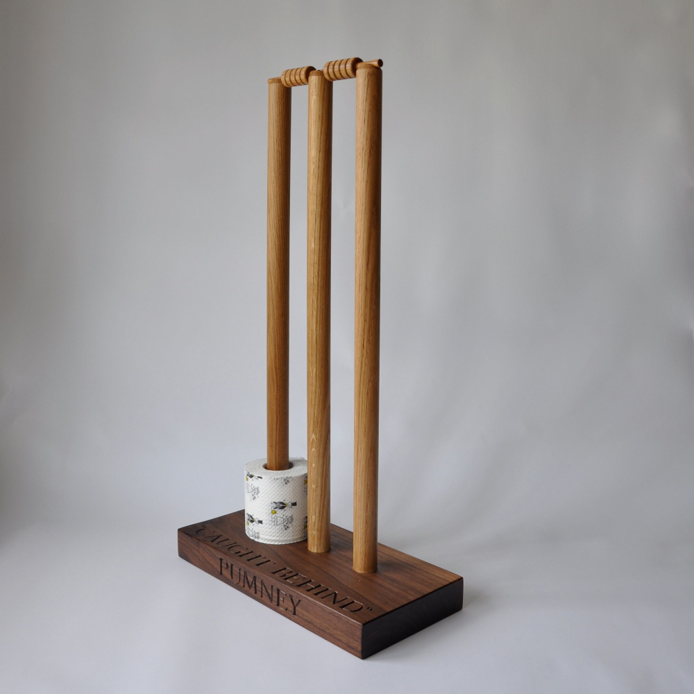 Cricket Wicket Personalised loo roll holder, 70 x 40 x 20cm, Oak-2