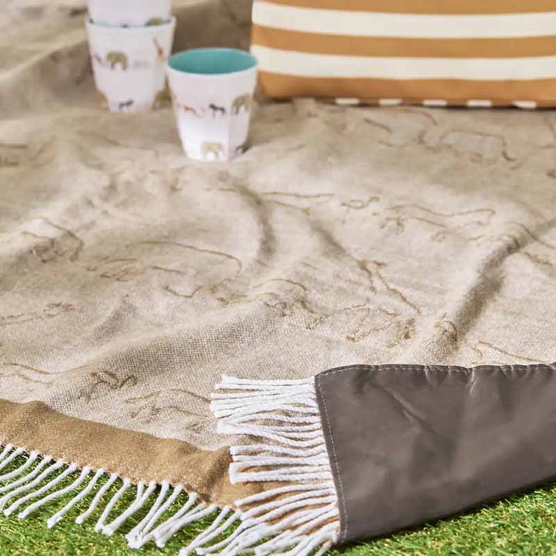 Animals of the Savannah Knitted Picnic Blanket, Tan-2