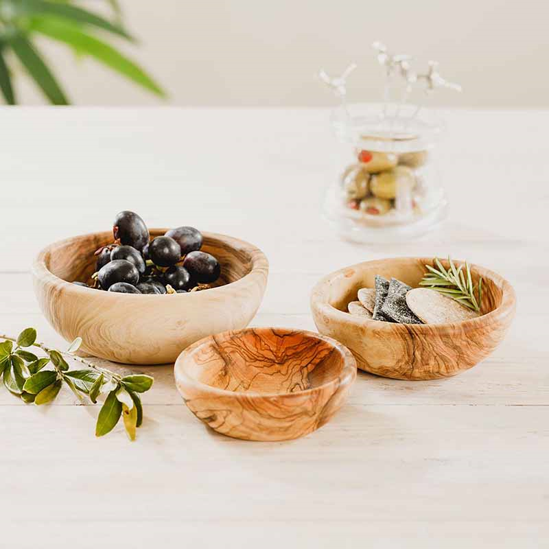 Naturally Med Olive Wood Set of 3 Stacking Bowls-0