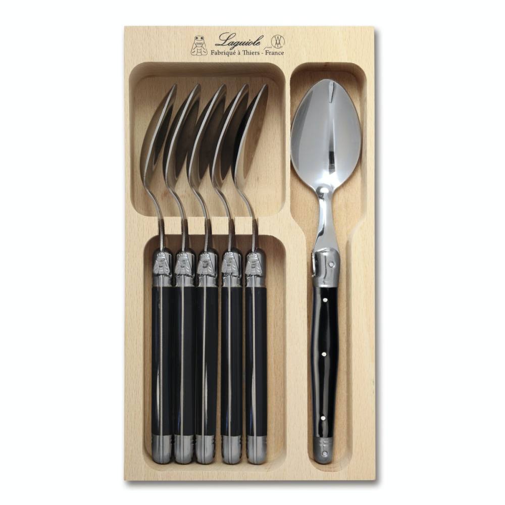 Dessert Spoon Set, Black Handle, Set of 6-0