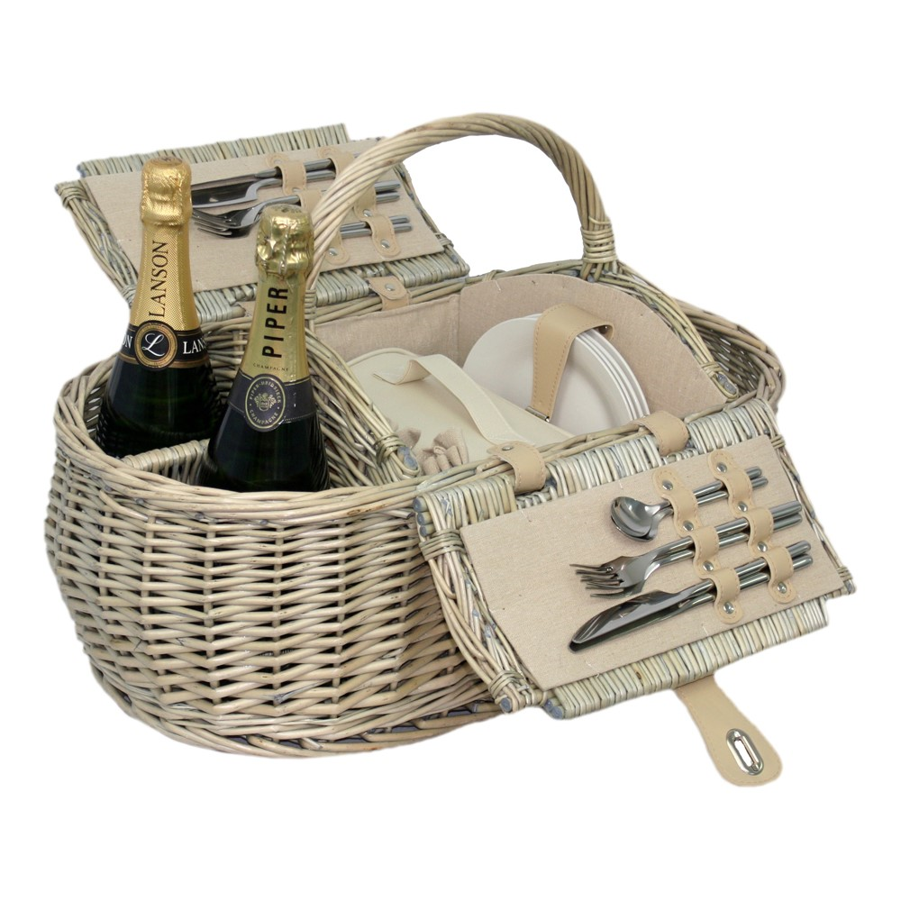 Boat Picnic hamper, H27 x W29 x L59cm, Cream/Beige-2