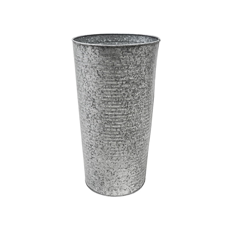 Galvanised Ribbed Vase, D28cm, Silver-1