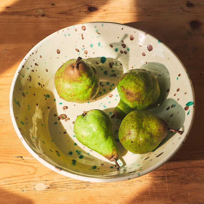 Manchada Speckled Serving Bowl, D30cm, White & Green-0