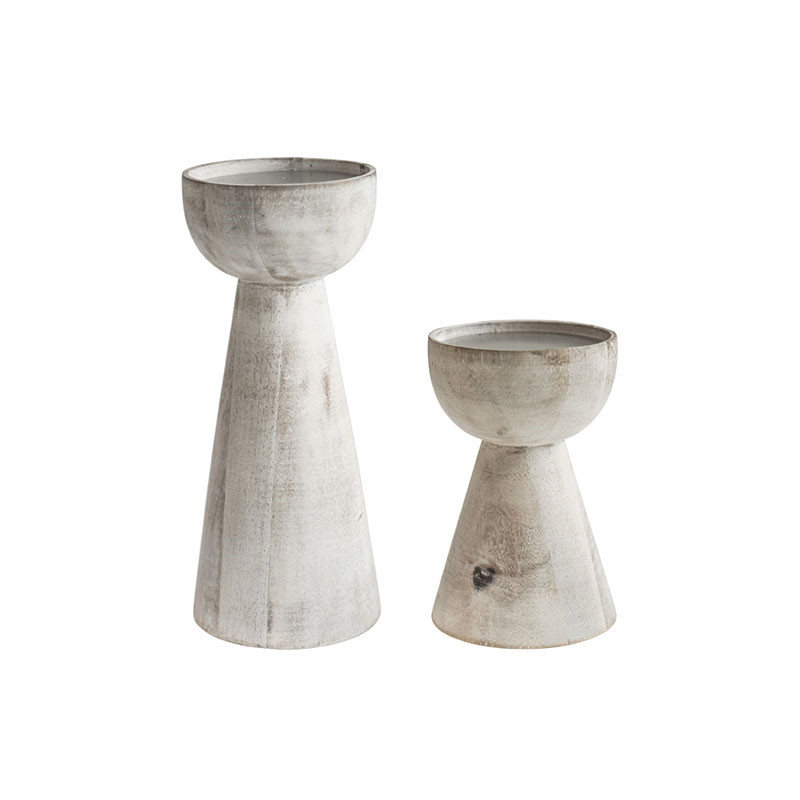 Padstow Set of 2 Candle Holders, White Wash-1