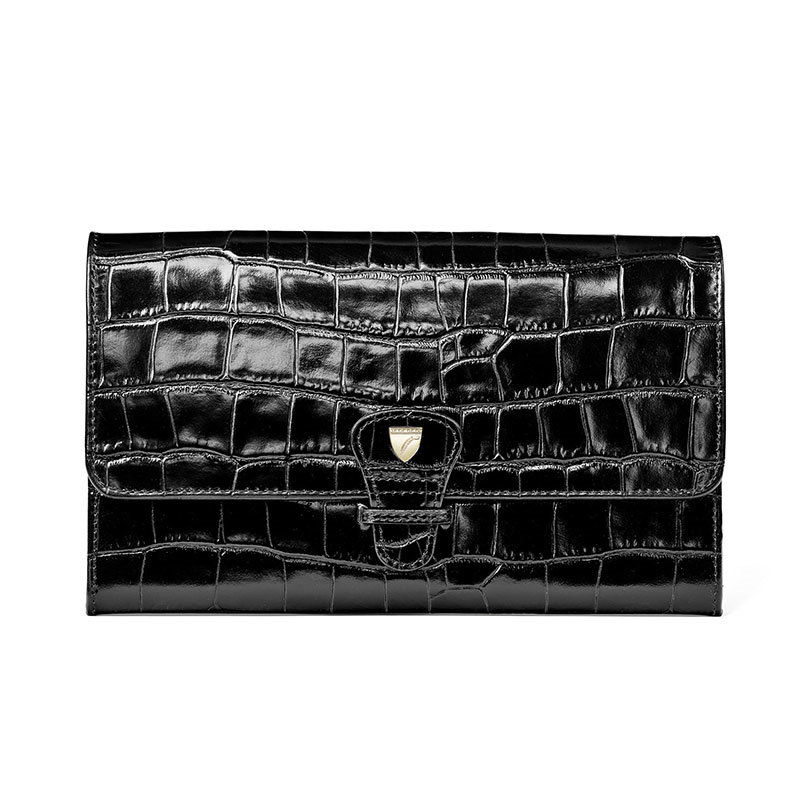 Classic Travel Wallet, L14 x W9.5cm, Black Croc-0