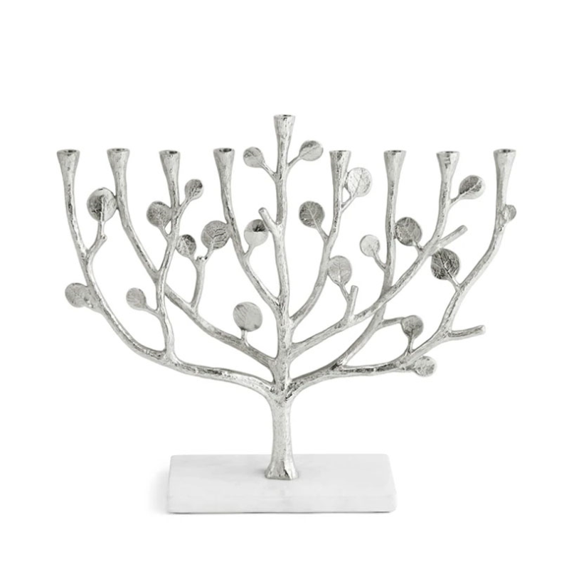 Botanical Leaf Menorah, H30.5cm, Nickeplate-0