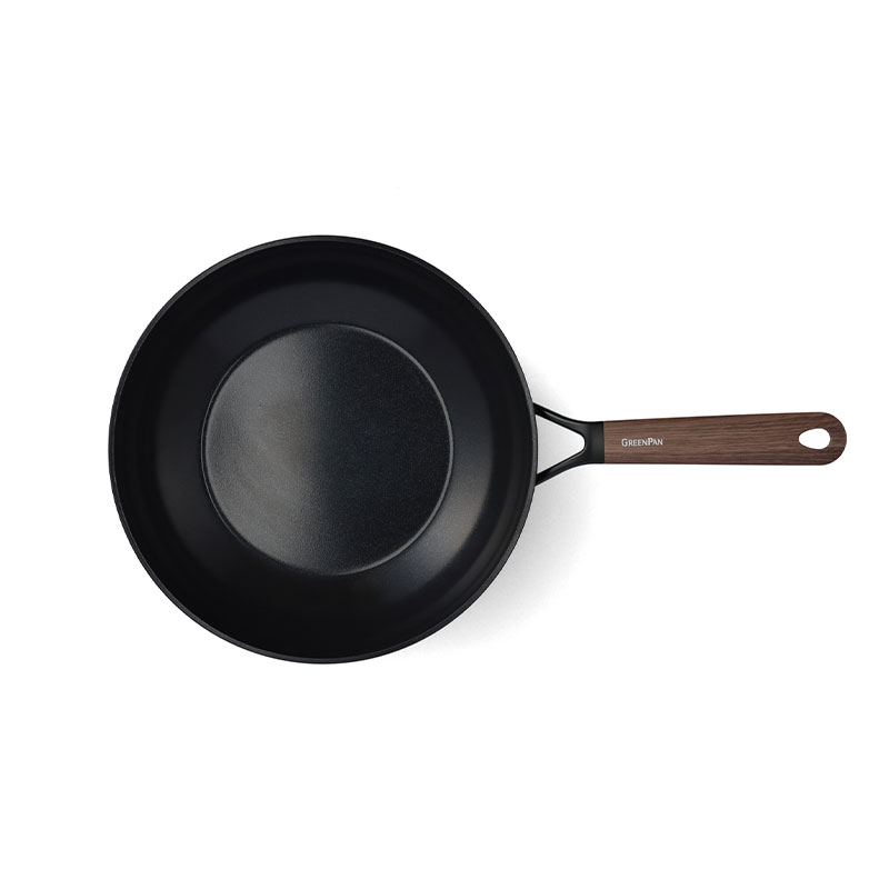 Eco-Smartshape Non Stick Wok with Dark Wood Patterned Handle, 28cm, Black-3