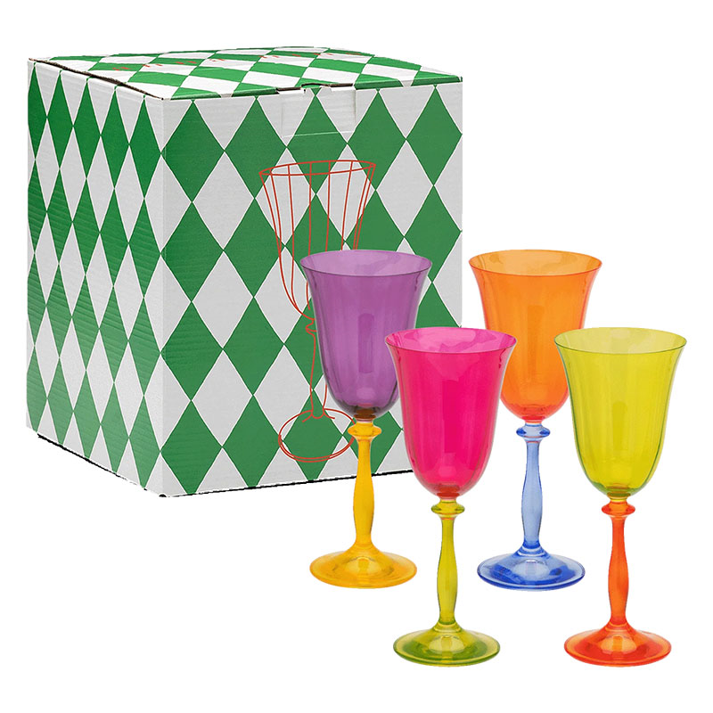 Colourblock Set of 4 Wine Glasses, Multi-5