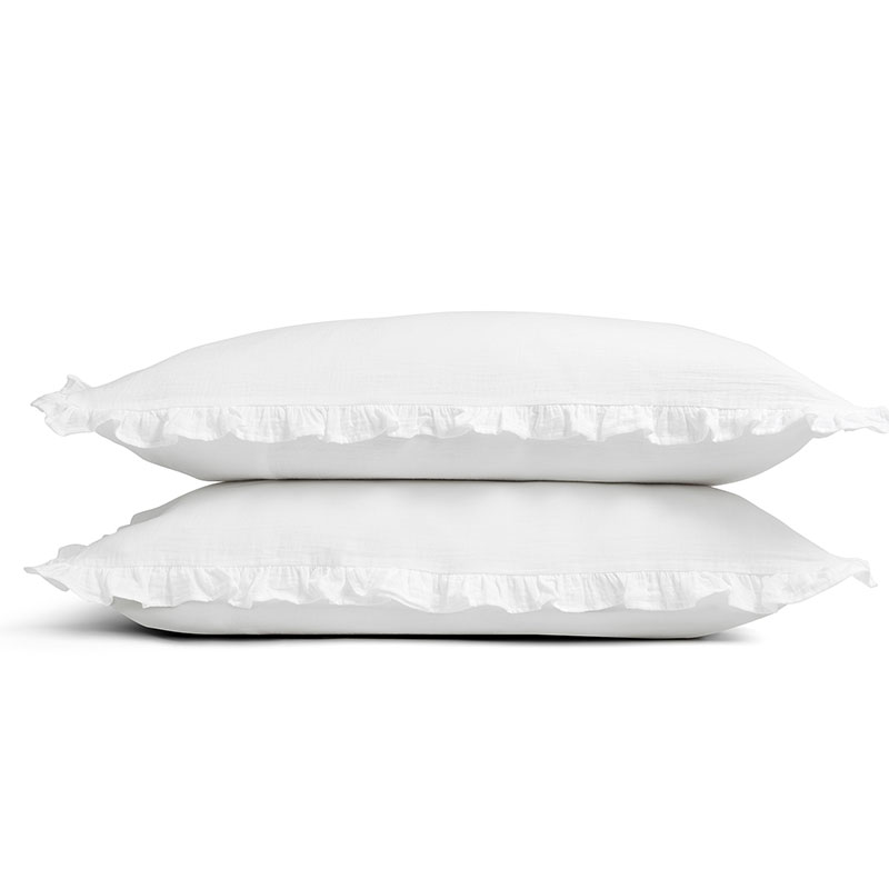 Organic Retreat Ruffle Pair of Oxford Pillowcase, White-0