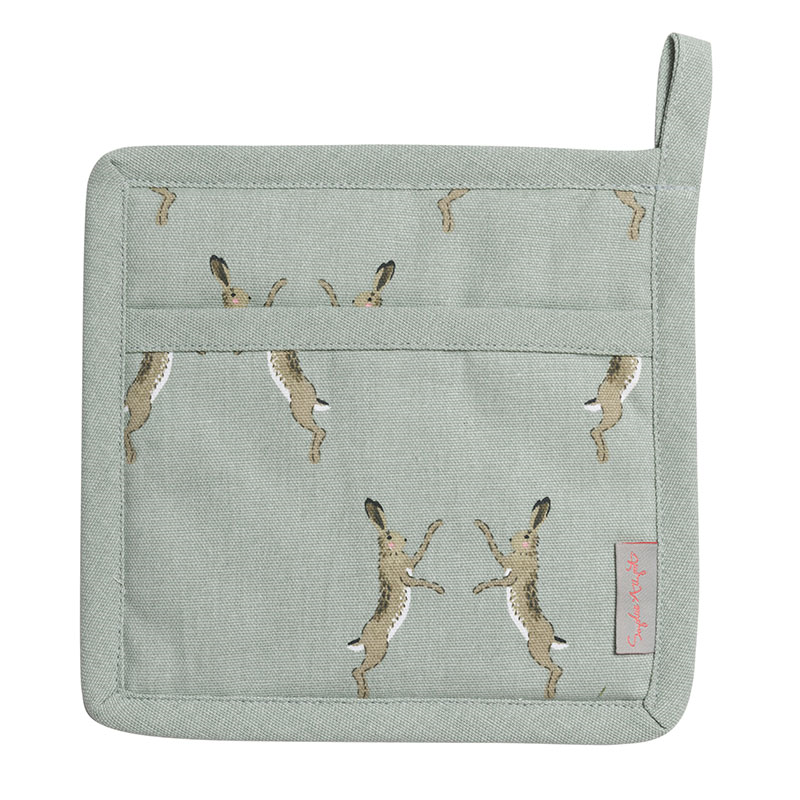 Boxing Hares Pot Grab, Duck Egg Grey-0