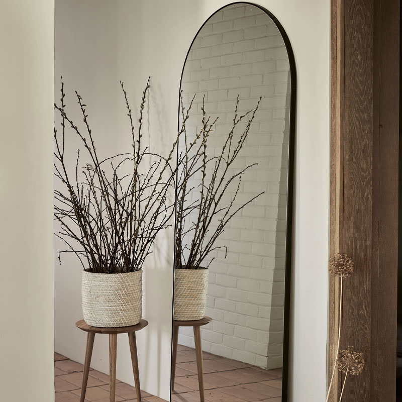 Chiltern Thin Metal Arch Mirror, 79 x 187cm, Black-2