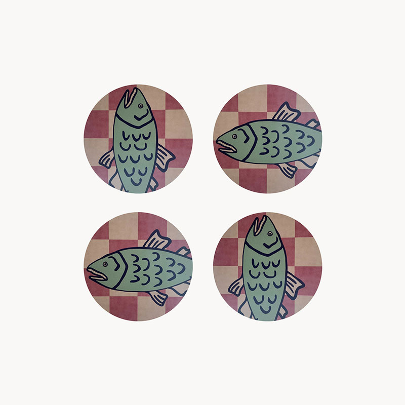 Poisson Set of 4 Coasters, D10cm, Multi-1