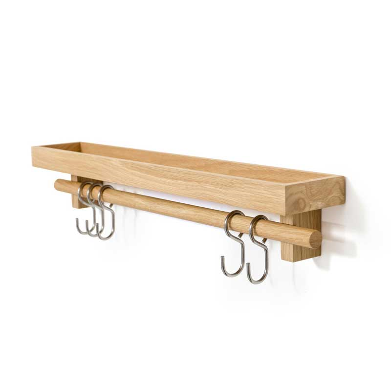 Cookhouse Utensils rail shelf, H10.5 x W61 x D10cm, Natural Oak-3