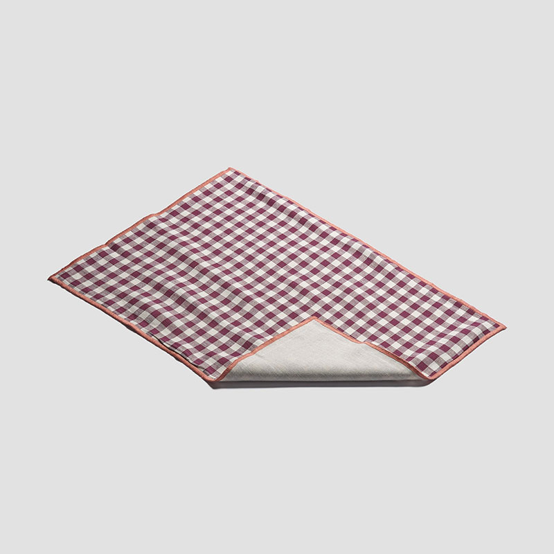 Gingham Linen Set of 4 Placemats, 35 x 50cm, Berry-1