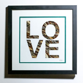 Framed Real Feather Art, L-O-V-E, 40cm-0