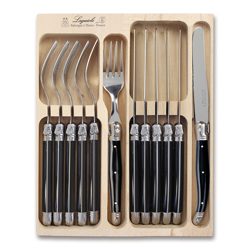 12 Piece Knife & Fork Set in Tray, Black-0