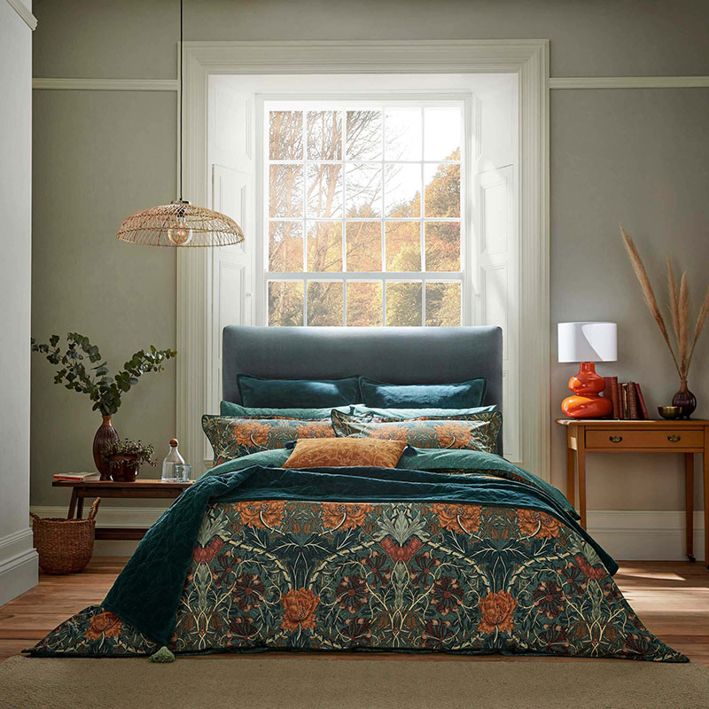 Honeysuckle & Tulip Duvet Cover Set, Super King, Mulberry & Teal-1