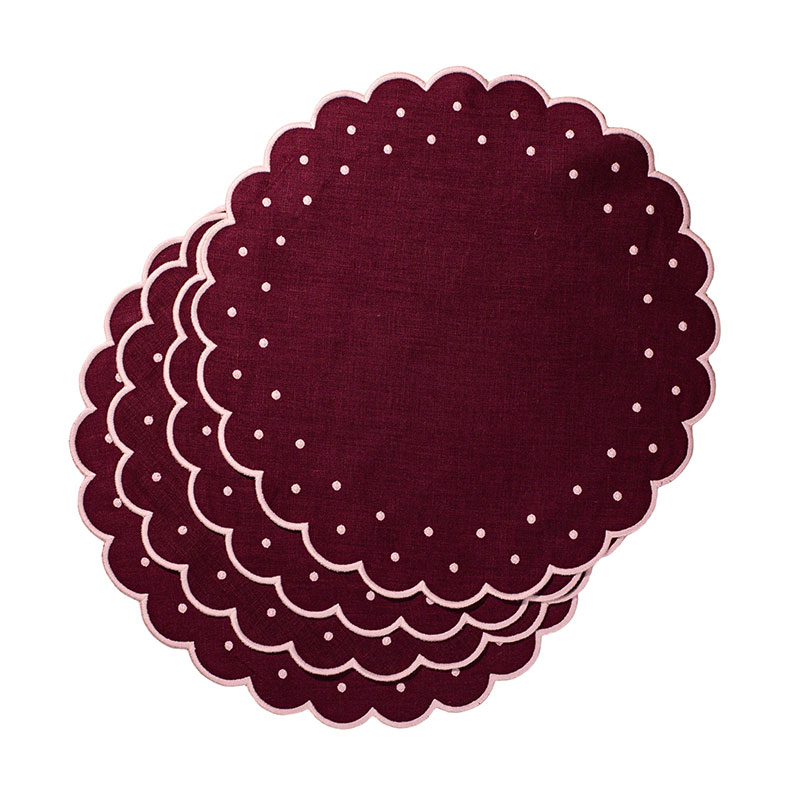 Daisy Set of 4 Placemats, D40cm, Burgandy-0