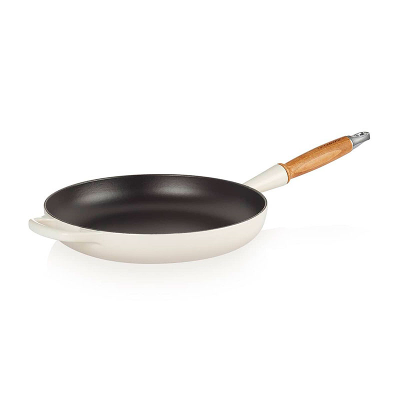 Signature Cast Iron Frying Pan with Wooden Handle, 28cm, Meringue-2