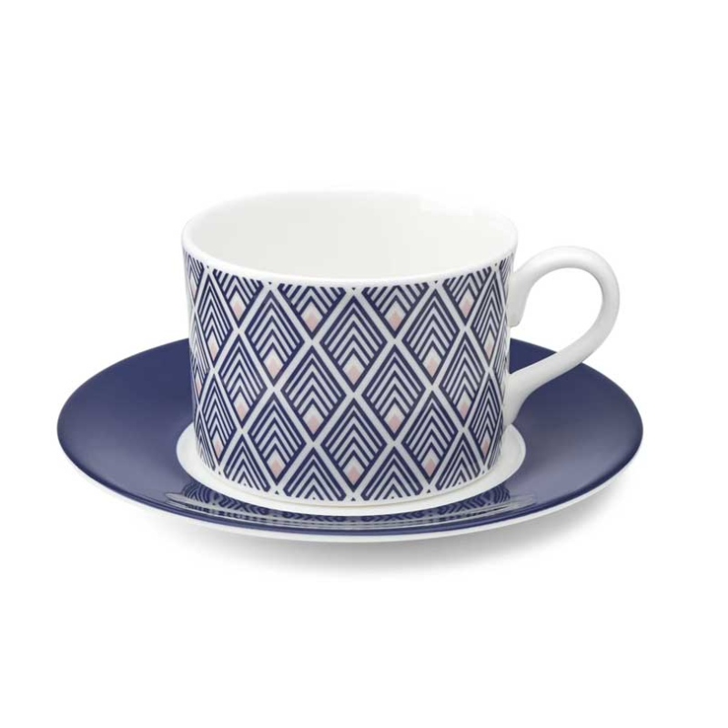 Gatsby Cup and Saucer, 250ml, Blue & Blush Pink-1