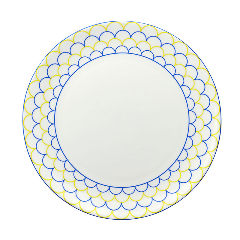 Ripple Tea Plate, D24cm, Blue & Yellow-0