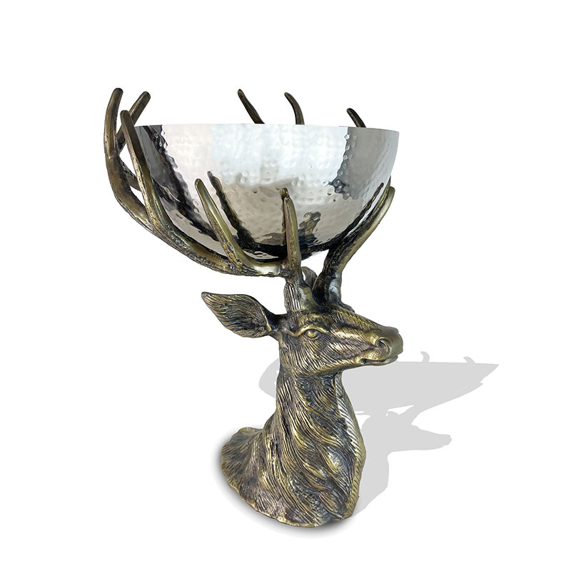 Stag Stand and Metal Bowl, D30 x H40cm, Antique Gold-0