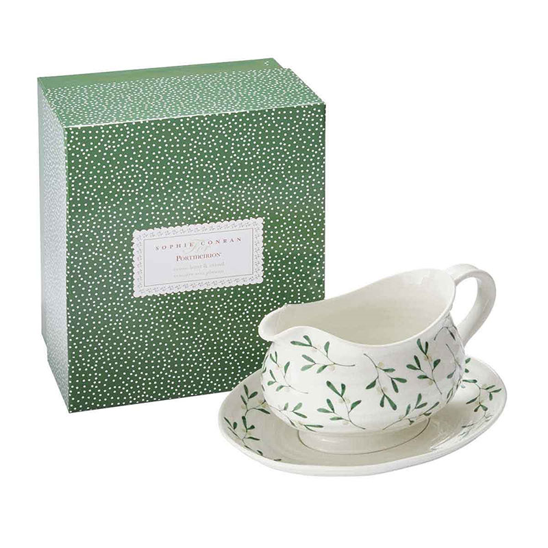 Mistletoe Sauce Boat & Stand, 550ml, White/Green-4