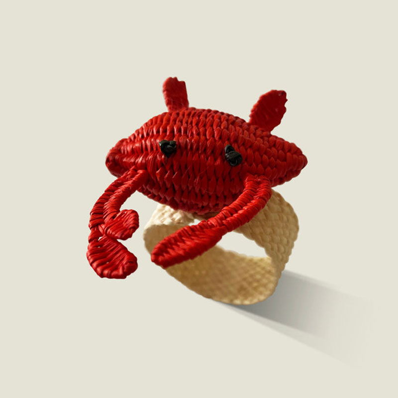 Narino Crab Set of 4 Woven Napkin Rings, Red-1