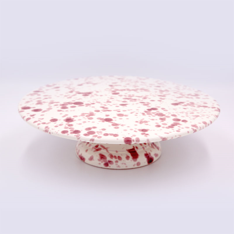 Splatter Cake Stand, D25.5cm, Cranberry-1