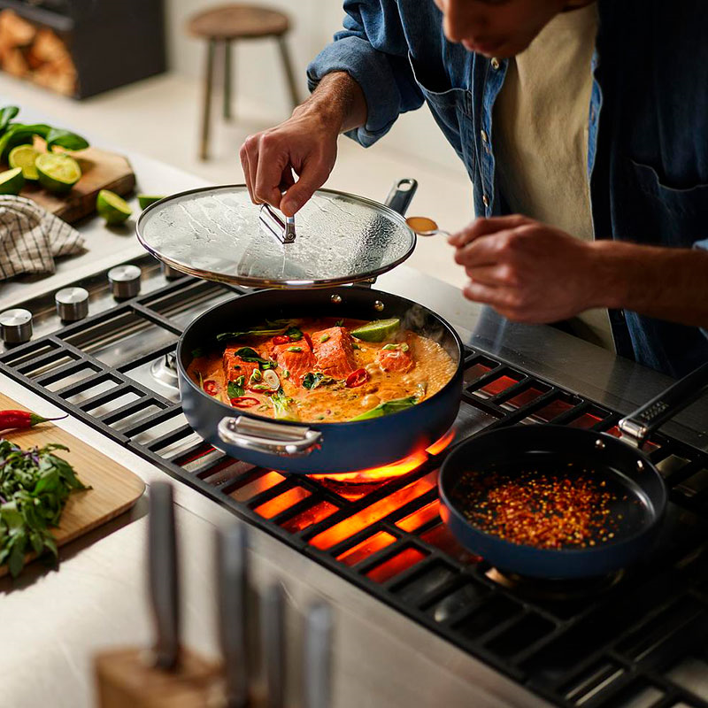 Space Folding Handle Ceramic Non-Stick 6 Piece Cookware Set, Midnight Blue-3