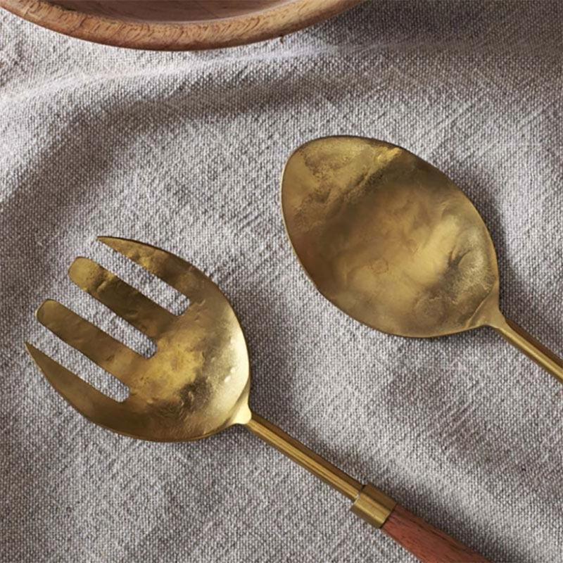 Soni Salad Servers, Gold & Acacia-2