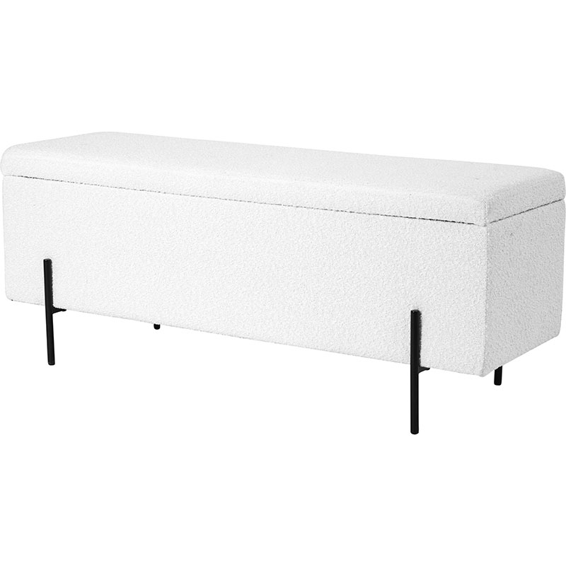 Catania Boucle Storage Bench, White-2