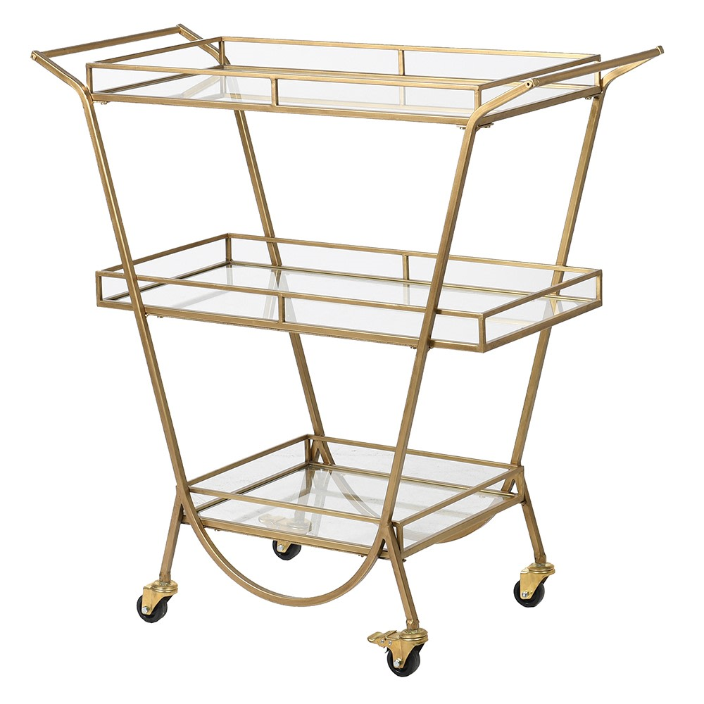 3 Tiered Drinks Trolley, 91 x 90 x 39cm, Gold-0